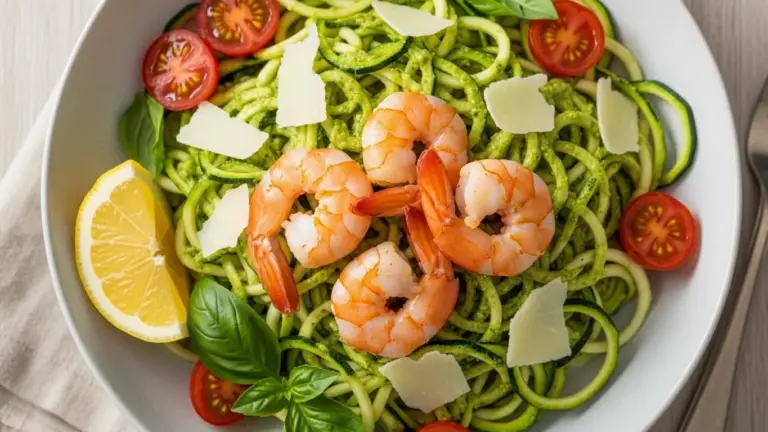 Zucchini Noodles with Pesto and Shrimp Bowls Recipe