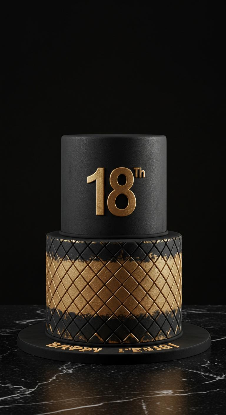 Bold Black and Gold Geometric 18th Birthday Cake Bold Black and Gold Geometric 18th Birthday Cake