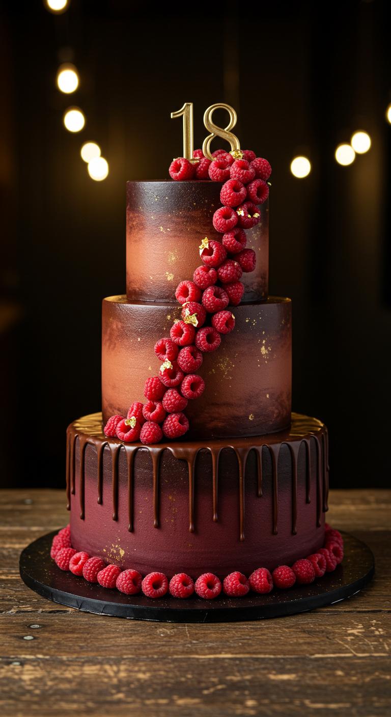 Rich Ombre Raspberry Drip 18th Birthday Cake Rich Ombre Raspberry Drip 18th Birthday Cake