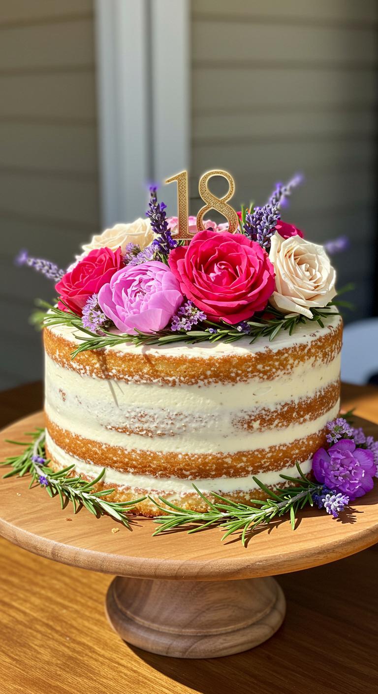 Rustic Floral Naked 18th Birthday Cake Rustic Floral Naked 18th Birthday Cake