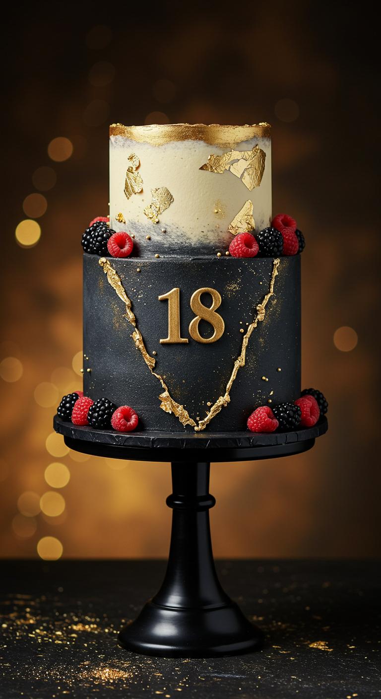 Golden Crackle and Berry 18th Birthday Cake Golden Crackle and Berry 18th Birthday Cake