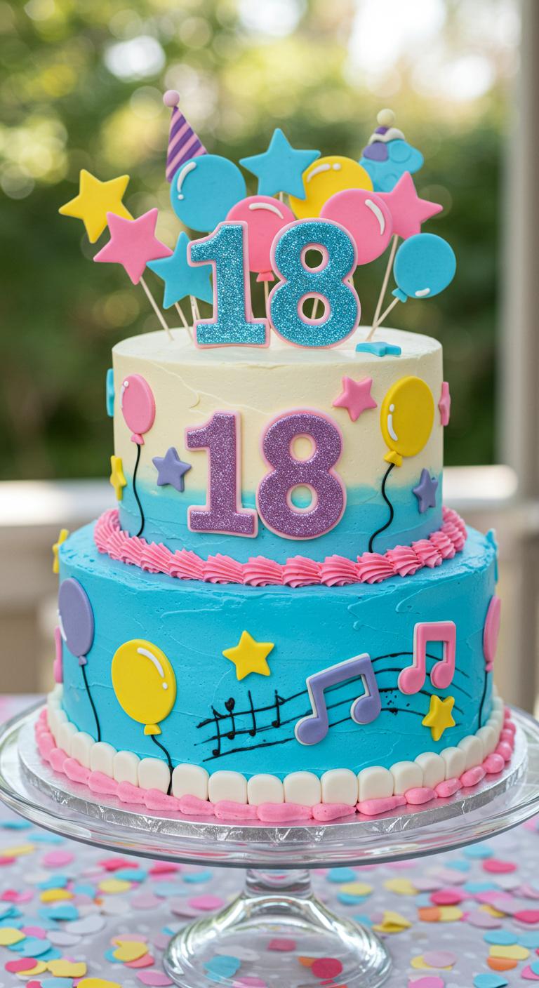 Bright and Fun Confetti 18th Birthday Cake Bright and Fun Confetti 18th Birthday Cake