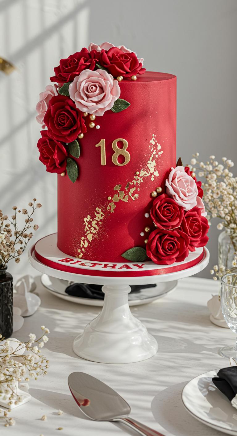 Romantic Red Rose Cascade 18th Birthday Cake Romantic Red Rose Cascade 18th Birthday Cake