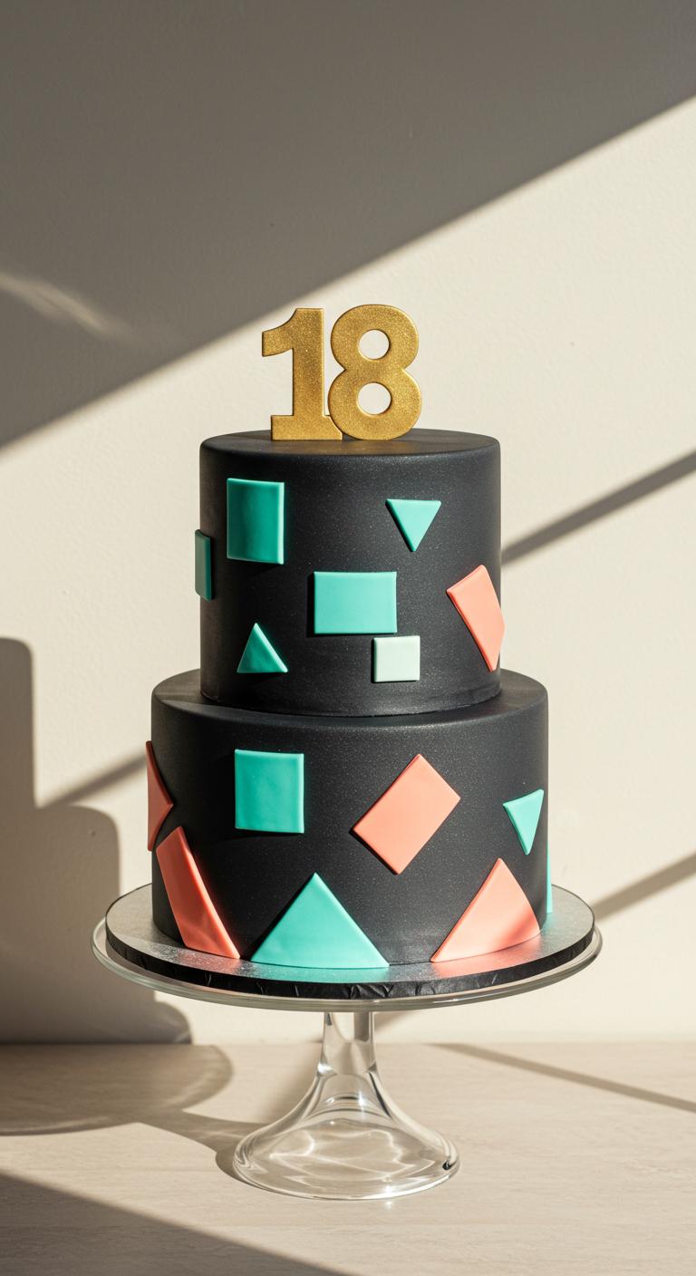 Modern Geometric Black 18th Birthday Cake Modern Geometric Black 18th Birthday Cake