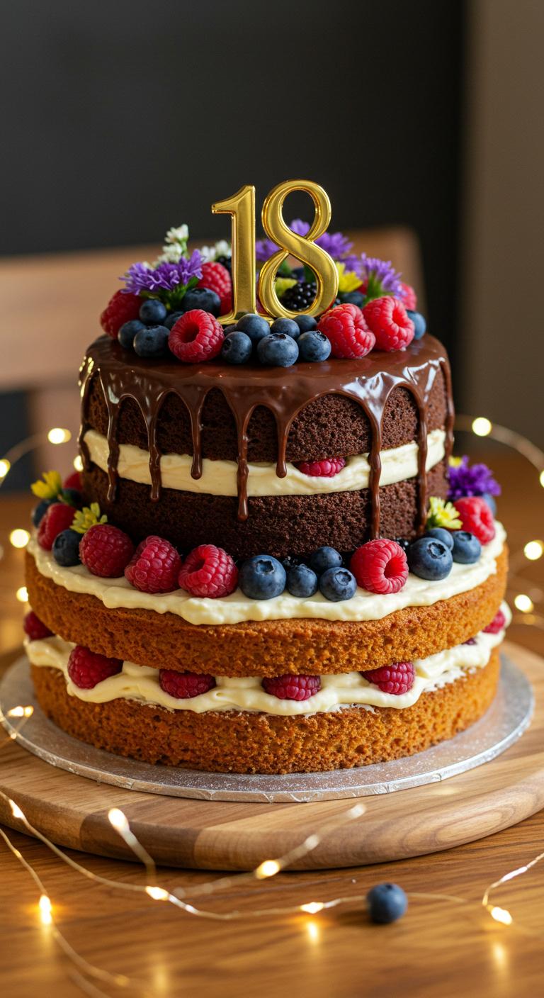 Rustic Berry Drip 18th Birthday Cake Rustic Berry Drip 18th Birthday Cake