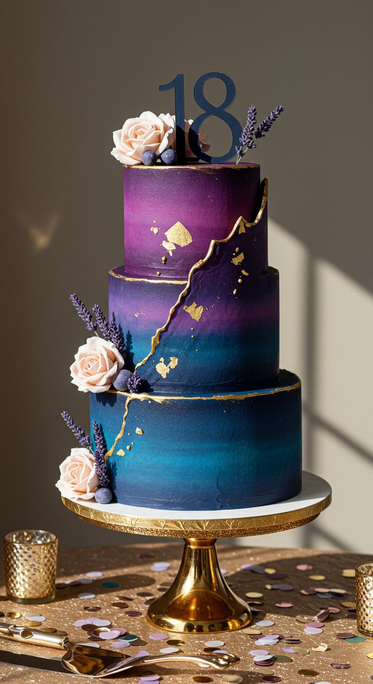 Galaxy Ombre Shattered Gold 18th Birthday Cake Galaxy Ombre Shattered Gold 18th Birthday Cake