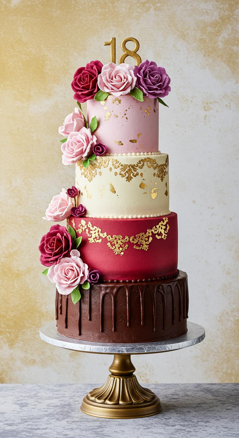 Regal Rose and Gold Drip 18th Birthday Cake Regal Rose and Gold Drip 18th Birthday Cake