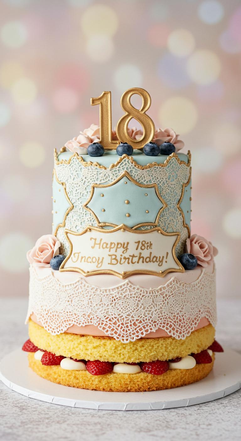 Elegant Lace and Berry 18th Birthday Cake Elegant Lace and Berry 18th Birthday Cake