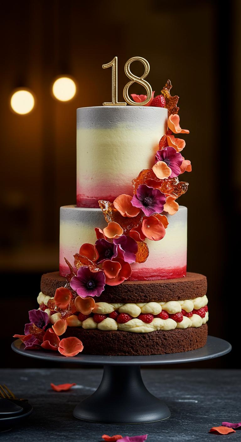Sunset Ombre Floral Cascade 18th Birthday Cake Sunset Ombre Floral Cascade 18th Birthday Cake