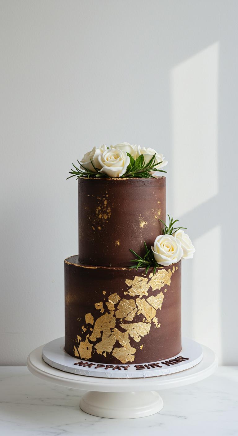 Elegant Gold Leaf Chocolate 18th Birthday Cake Elegant Gold Leaf Chocolate 18th Birthday Cake