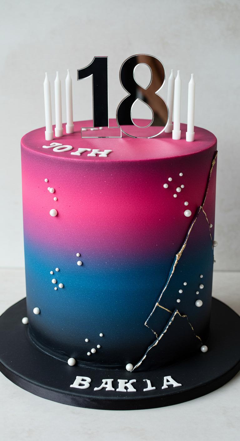 Ombre Galaxy Cracked Effect 18th Birthday Cake Ombre Galaxy Cracked Effect 18th Birthday Cake