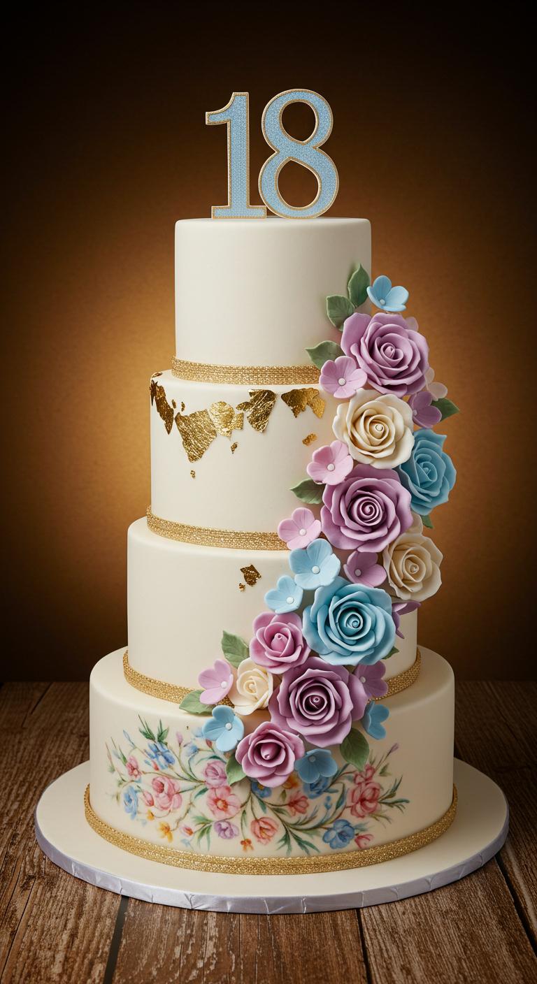 Romantic Floral Cascade 18th Birthday Cake Romantic Floral Cascade 18th Birthday Cake