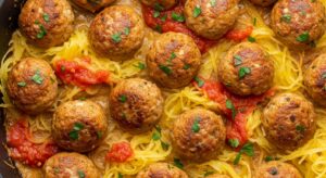 Baked Chicken Meatballs with Spaghetti Squash Recipe