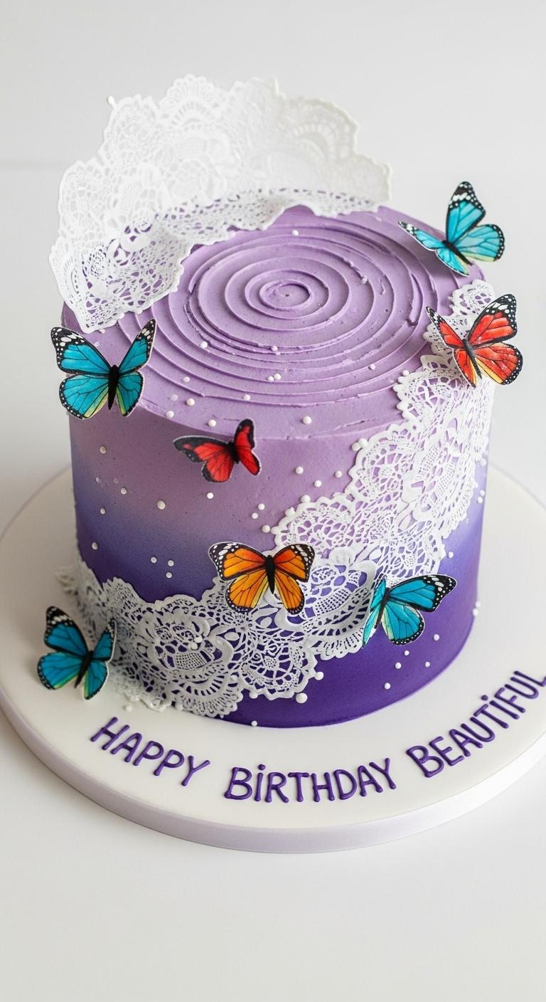 Purple Ombre Butterfly Birthday Cake Purple Ombre Butterfly Birthday Cake