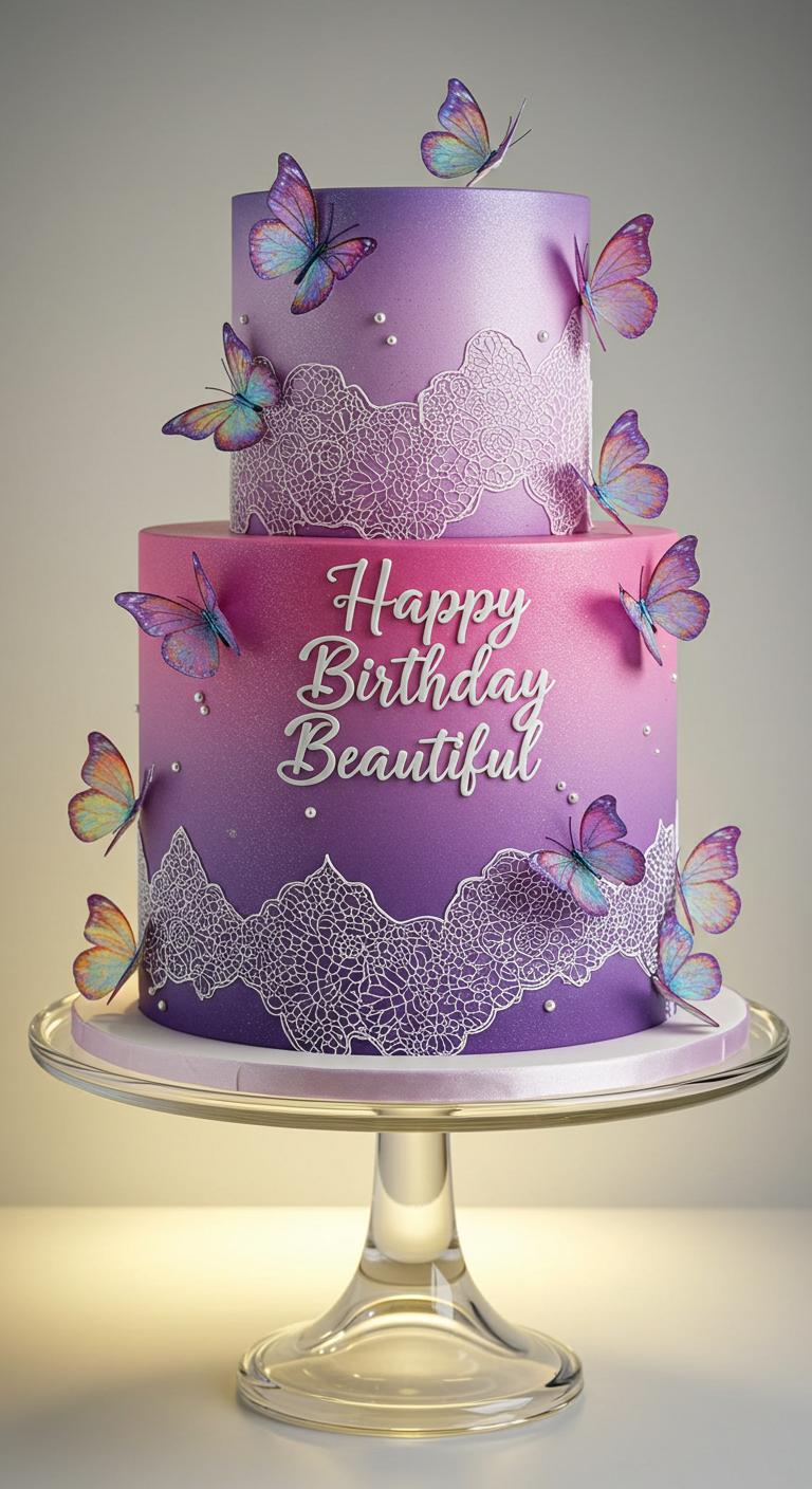 Ombre Butterfly Fantasy Birthday Cake Ombre Butterfly Fantasy Birthday Cake