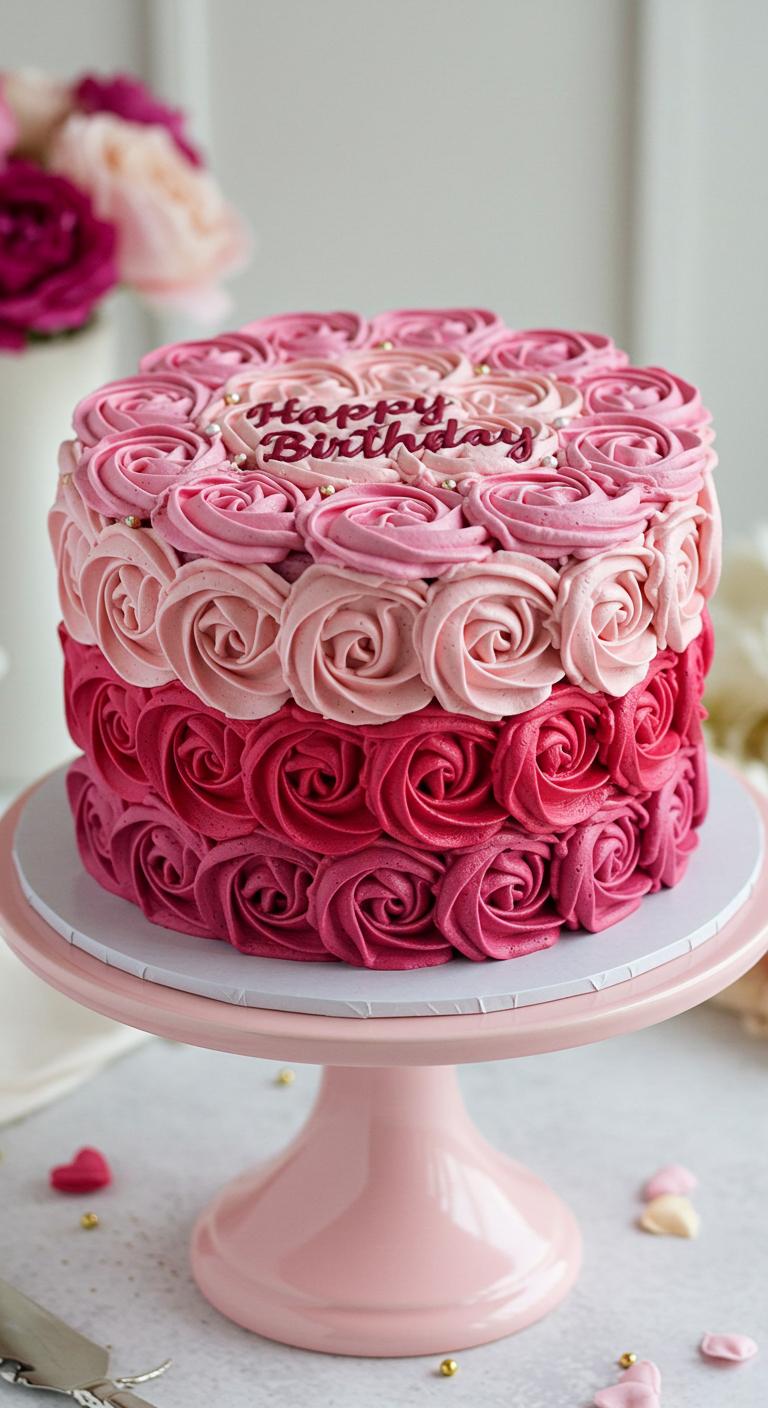 Rosette Ombre Pink Birthday Cake Rosette Ombre Pink Birthday Cake