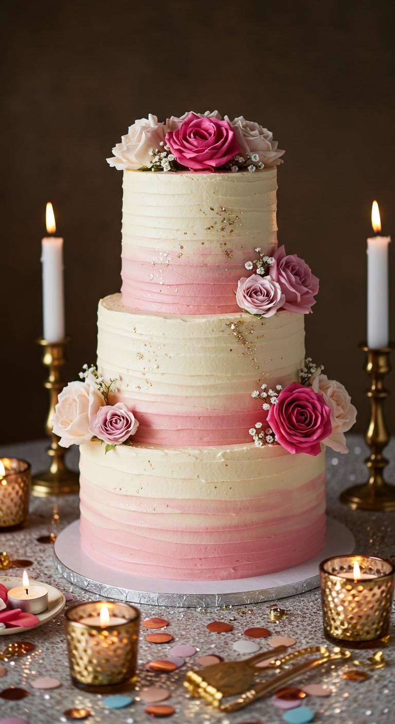 Grand Pink Ombre Floral Birthday Cake Grand Pink Ombre Floral Birthday Cake