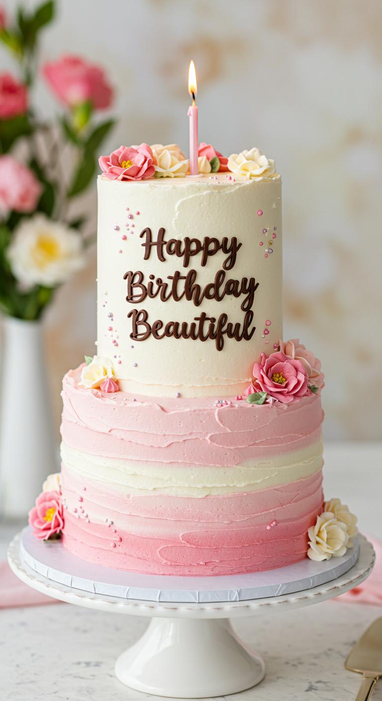 Ombre Pink Two-Tier Birthday Cake Ombre Pink Two-Tier Birthday Cake