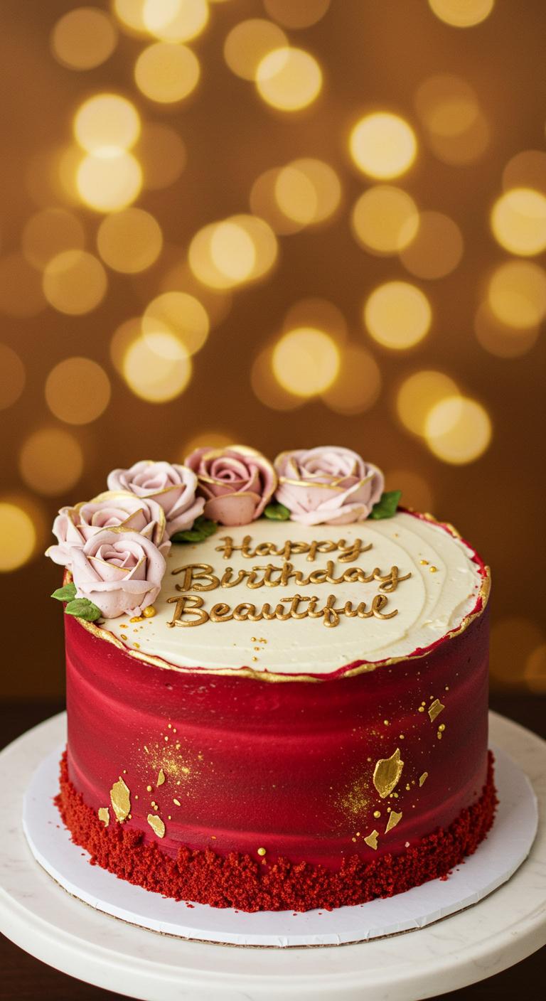 Elegant Red Velvet & Rose Birthday Cake Elegant Red Velvet & Rose Birthday Cake