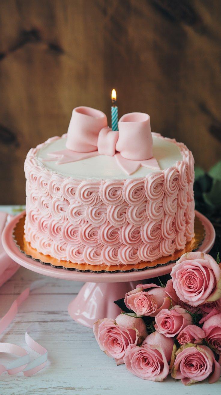 Classic Pink Swirl & Bow Birthday Cake Classic Pink Swirl & Bow Birthday Cake