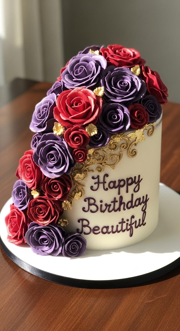 Regal Purple & Red Rose Birthday Cake Regal Purple & Red Rose Birthday Cake