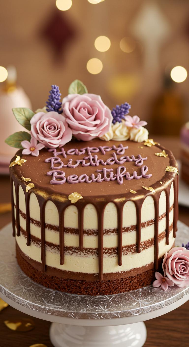 Chocolate Drip Floral Birthday Cake Chocolate Drip Floral Birthday Cake