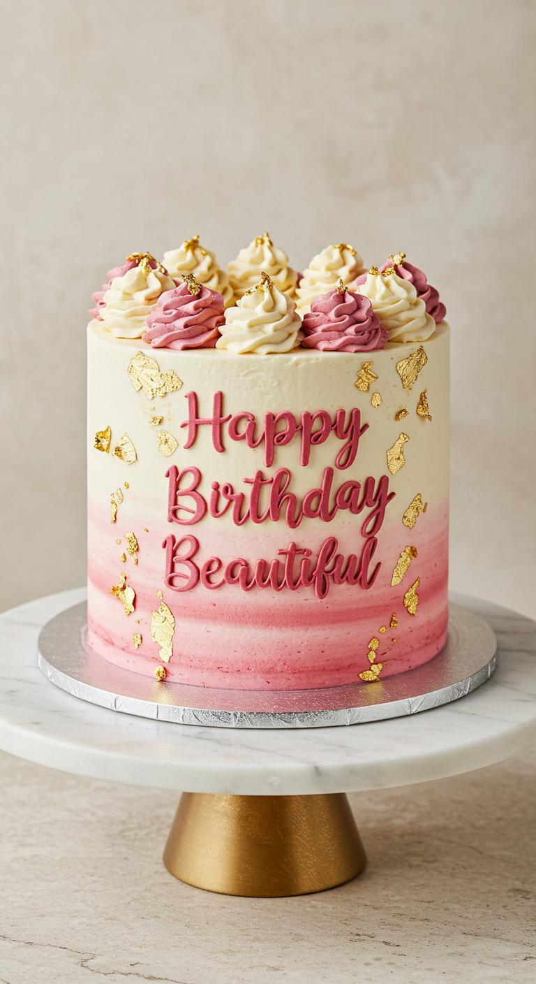 Pink Ombre Gold Flake Birthday Cake Pink Ombre Gold Flake Birthday Cake