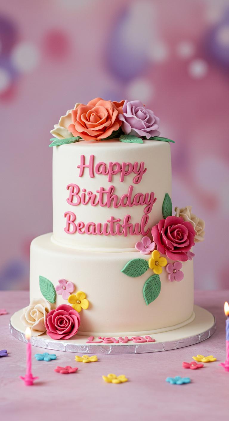 Two-Tier Colorful Floral Birthday Cake Two-Tier Colorful Floral Birthday Cake