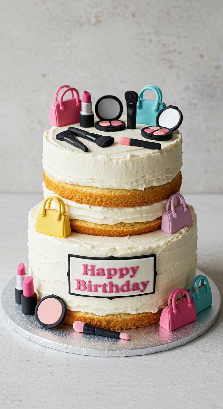 Chic Two-Tier Makeup and Handbag Birthday Cake Chic Two-Tier Makeup and Handbag Birthday Cake