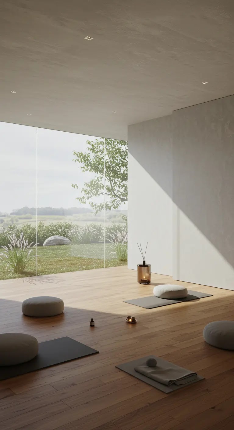 Minimalist Glass-Walled Meditation Studio Overlooking Nature Minimalist Glass-Walled Meditation Studio Overlooking Nature
