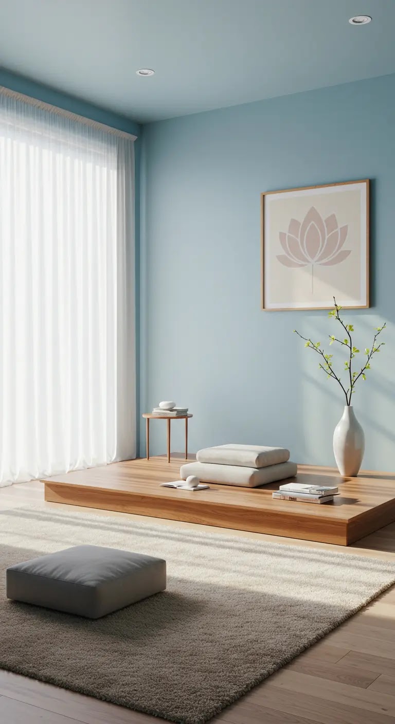 Zen-Inspired Meditation Space with Lotus Art and Minimalist Design Zen-Inspired Meditation Space with Lotus Art and Minimalist Design