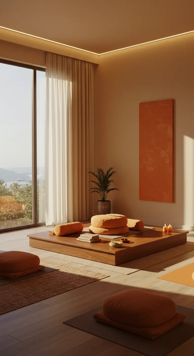 Zen-Inspired Meditation Room with Warm Earth Tones Zen-Inspired Meditation Room with Warm Earth Tones
