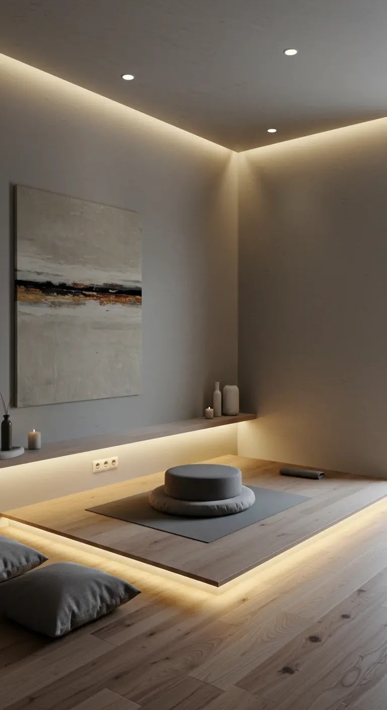 Minimalist Zen Meditation Room with Ambient Lighting Minimalist Zen Meditation Room with Ambient Lighting