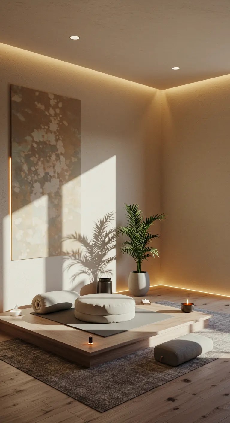 Tranquil Meditation Corner with Natural Light and Earthy Accents Tranquil Meditation Corner with Natural Light and Earthy Accents