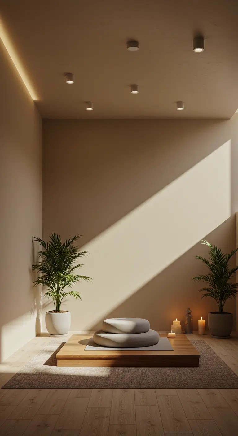 Minimalist Zen Meditation Room with Soft Natural Light Minimalist Zen Meditation Room with Soft Natural Light