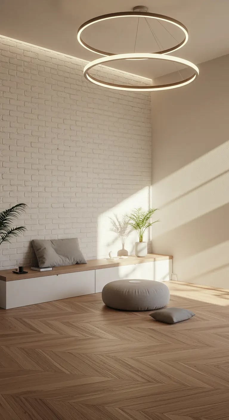Modern Ring Chandelier Meditation Room with Minimalist Vibes Modern Ring Chandelier Meditation Room with Minimalist Vibes