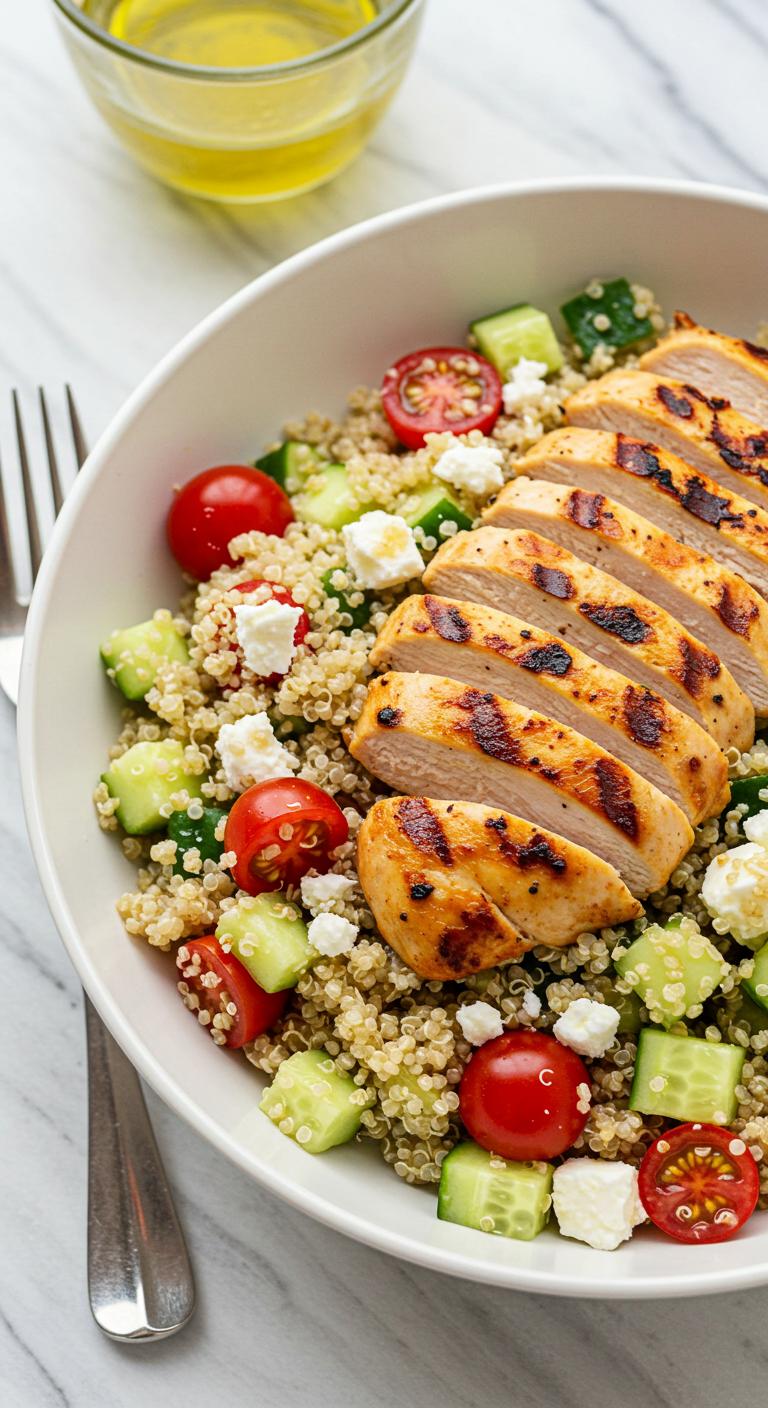 Mediterranean Quinoa Salad with Grilled Chicken