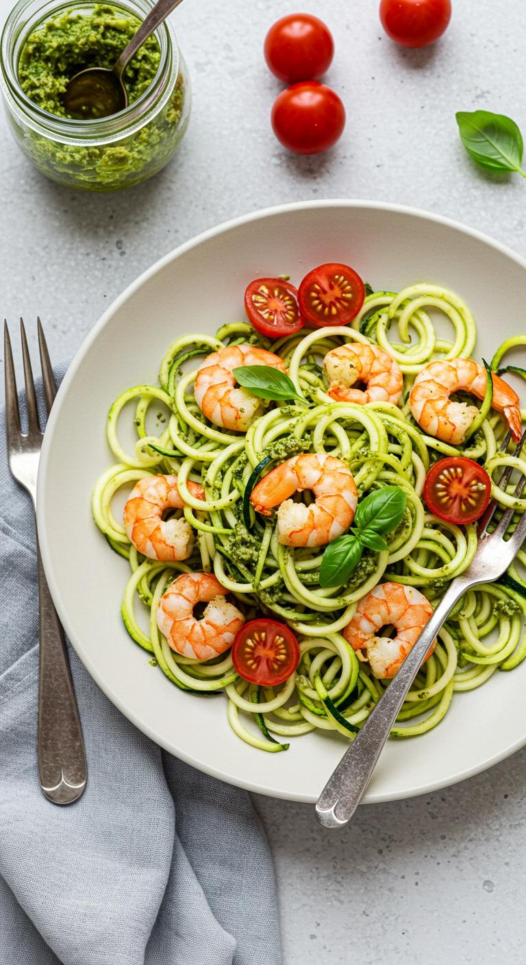 Zucchini Noodles with Pesto and Shrimp