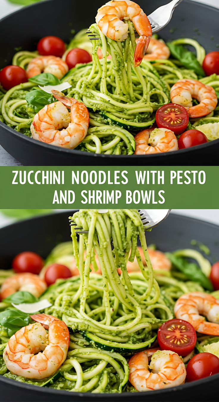 Zucchini Noodles with Pesto and Shrimp Bowls Recipe Zucchini Noodles with Pesto and Shrimp Bowls Recipe