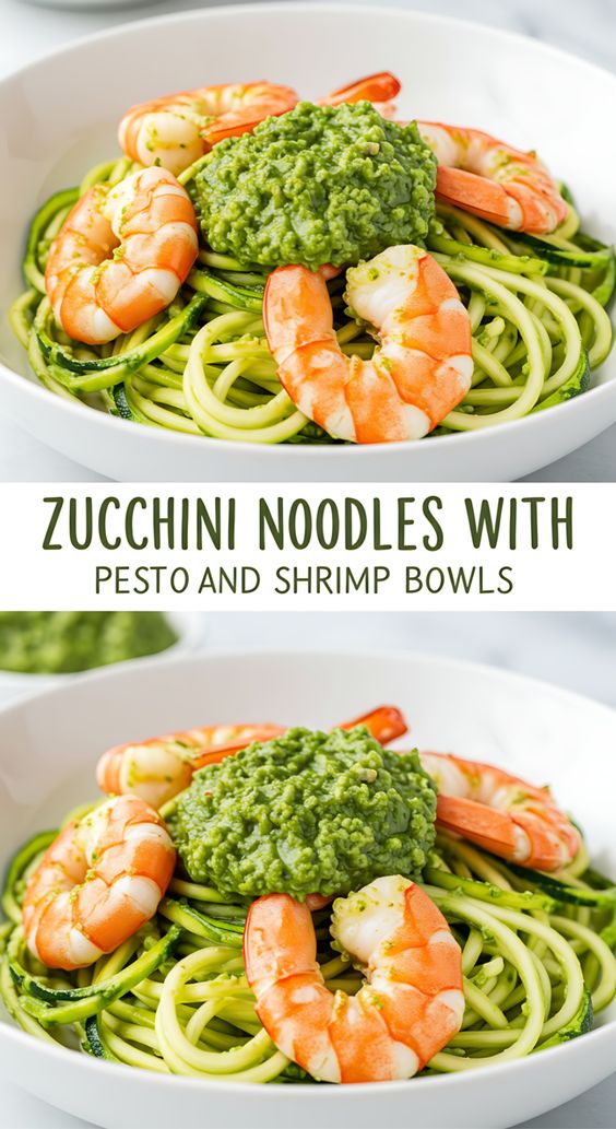 Zucchini Noodles with Pesto and Shrimp Bowls Recipe Zucchini Noodles with Pesto and Shrimp Bowls Recipe
