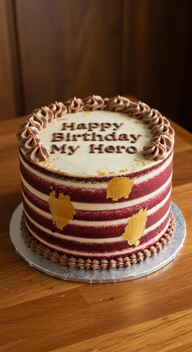 Elegant Red Velvet Striped Birthday Cake Elegant Red Velvet Striped Birthday Cake