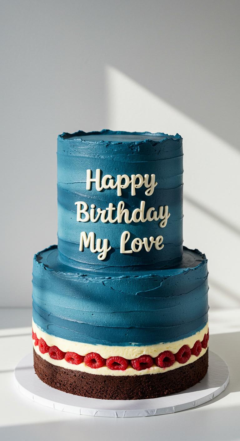 Blue Waves & Raspberry Birthday Cake Blue Waves & Raspberry Birthday Cake