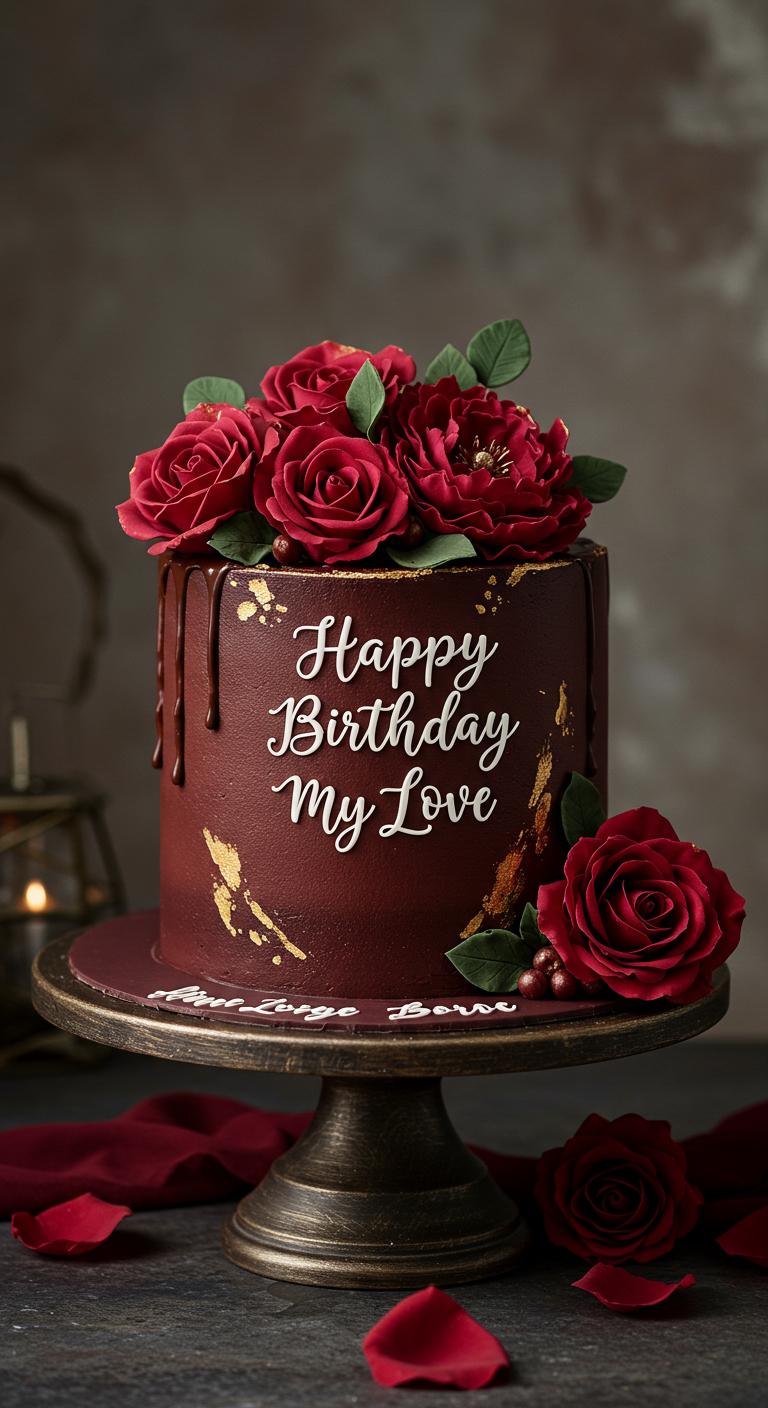 Romantic Red Rose Drip Birthday Cake Romantic Red Rose Drip Birthday Cake
