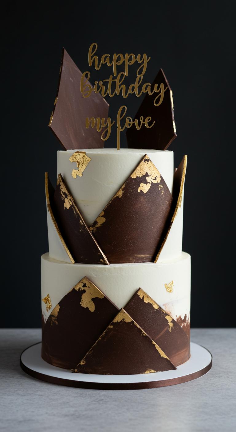 Geometric Chocolate & Gold Birthday Cake Geometric Chocolate & Gold Birthday Cake