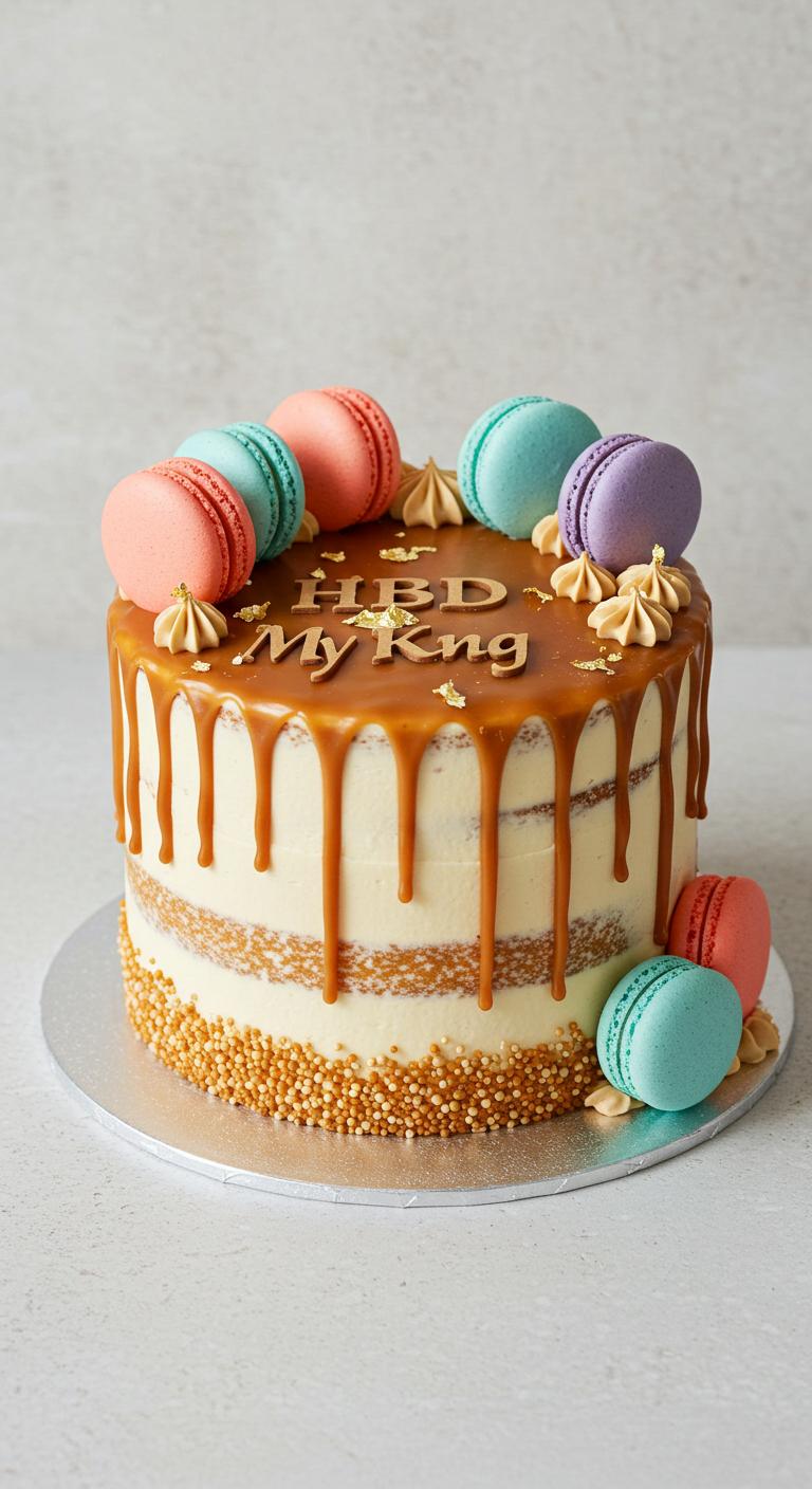Caramel Drip Macaron Birthday Cake Caramel Drip Macaron Birthday Cake
