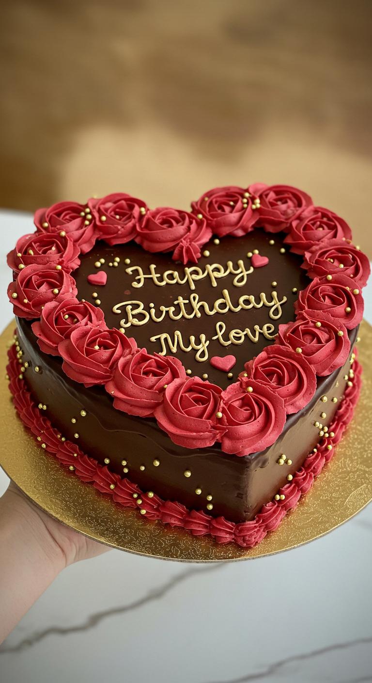 Romantic Heart Rose Birthday Cake Romantic Heart Rose Birthday Cake