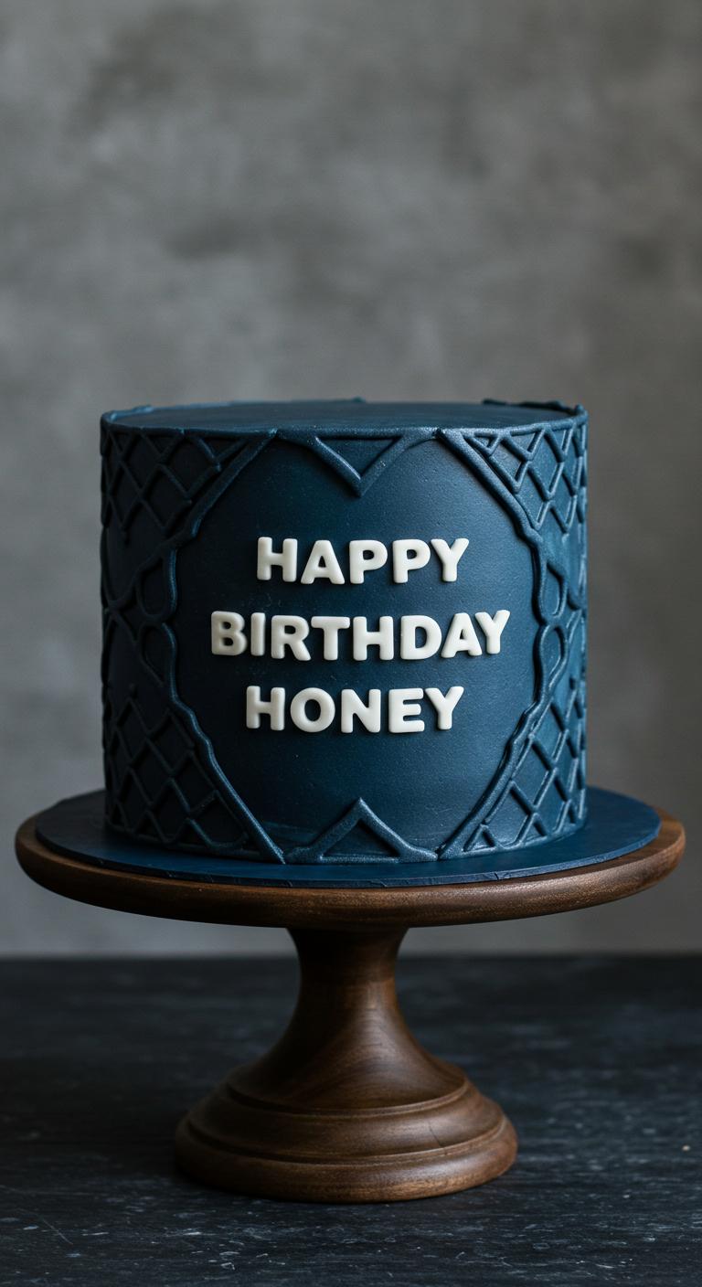 Elegant Navy Blue Grid Birthday Cake Elegant Navy Blue Grid Birthday Cake