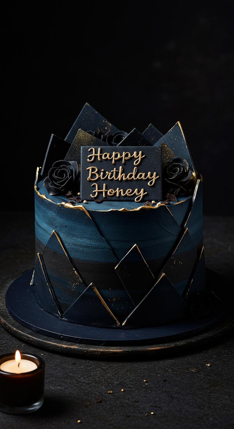 Midnight Blue and Gold Glamour Birthday Cake Midnight Blue and Gold Glamour Birthday Cake