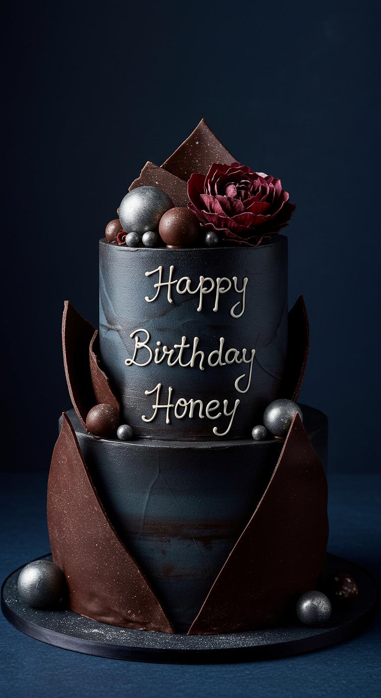 Two-Tier Dark Elegance Birthday Cake Two-Tier Dark Elegance Birthday Cake