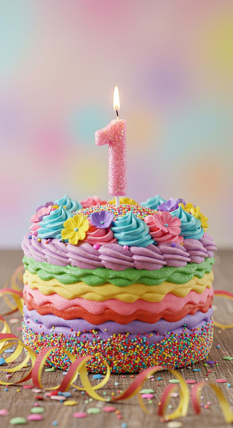 Vibrant Rainbow First Birthday Cake Vibrant Rainbow First Birthday Cake